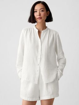 GAP - Women White Mandarin Neck Full Sleeves Shirt