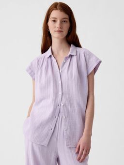 GAP - Women Lavender Collar Neck Half Sleeves Shirt