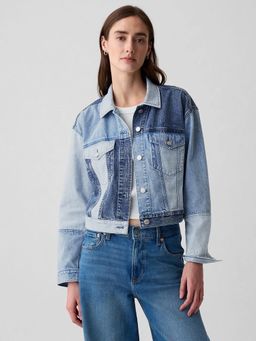 GAP - Women Patch Spread Collar Full Sleeves Denim Jacket