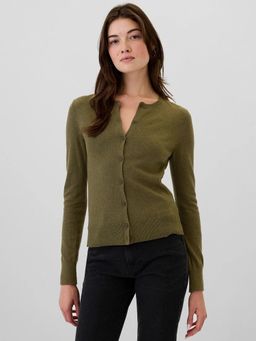 GAP - Women Olive Full Sleeve Round Neck Cardigan