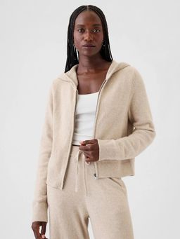 GAP - Women Beige Full Sleeve Hooded Cardigan