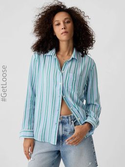 GAP - Women Blue Collar Neck Full Sleeves Shirt