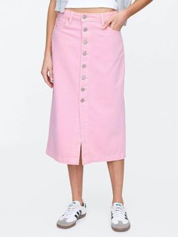 GAP - Women Solid Mid Waist Denim Pink Midi Skirt