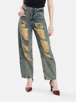 Bene Kleed - Women Distressed Tinted Loose Balloon Blue Jeans