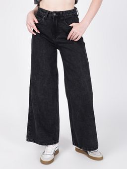 Bene Kleed - Women Washed Wide Leg Black Jeans