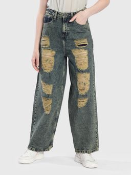 Bene Kleed - Women Highly Distressed Tinted Super Baggy Blue Jeans