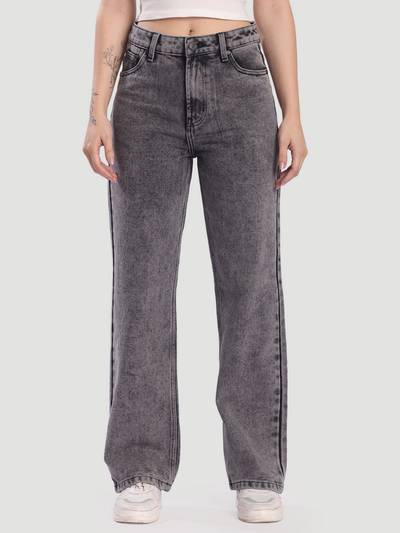 Women Solid Straight Fit Grey Jeans