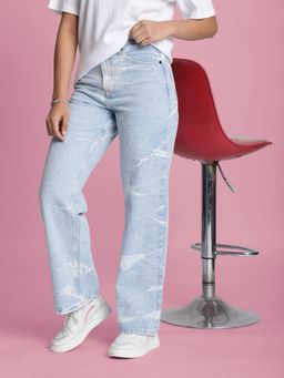 Bene Kleed - Women Crushed Look Straight Fit Blue Jeans