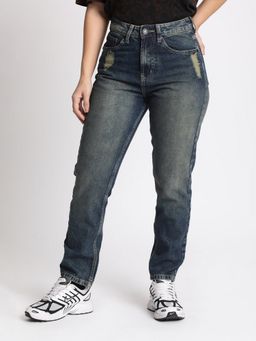 Bene Kleed - Women Dark Shade Pocket Distress Blue Jeans