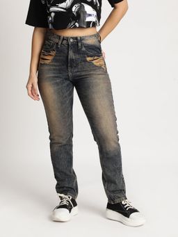 Bene Kleed - Women Tinted Pocket Distress Blue Jeans