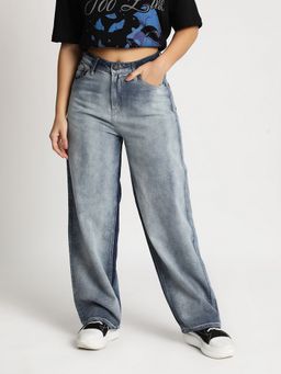 Bene Kleed - Women Baggy Fit Washed Blue Jeans