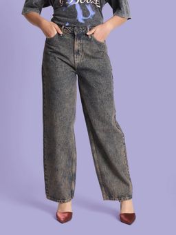 Bene Kleed - Women Tinted Baggy Fit Washed Blue Jeans