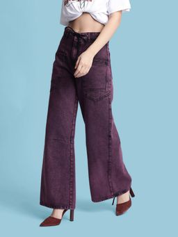 Bene Kleed - Women Wide Leg Tinted Purple Jeans