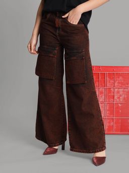 Bene Kleed - Women Wide Leg Tinted Sustainable Cargo Rust Jeans