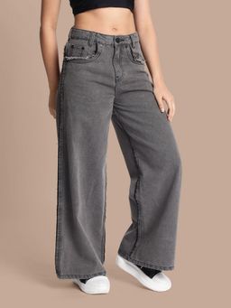 Bene Kleed - Women Wide Leg Fraying Grey Jeans