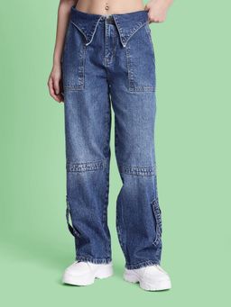 Bene Kleed - Women Baggy Stylized Waistband Blue Jeans