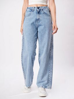 Bene Kleed - Women Washed Side-Seam Detailing Relax Fit Blue Jeans
