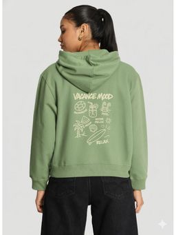 Bene Kleed - Women Olive Relax Fit Kangaroo Pocket Graphic Printed Hoodie