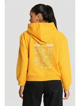Bene Kleed - Women Mustard Relax Fit Kangaroo Pocket Graphic Printed Hoodie