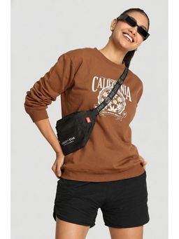 Bene Kleed - Women Brown Relax Fit Brown Graphic Printed Pullover Sweatshirt