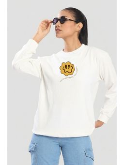 Bene Kleed - Women White Relax Fit Graphic Printed Pullover Sweatshirt