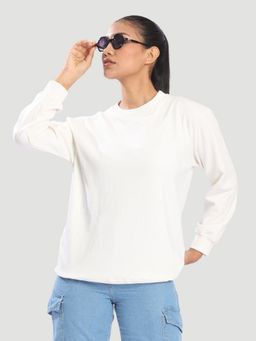 Bene Kleed - Women White Relax Fit Pullover Sweatshirt