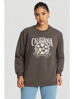 Bene Kleed - Women Grey Relax Fit Graphic Printed Pullover Sweatshirt