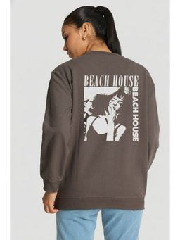 Bene Kleed - Women Relax Fit Grey Graphic Printed Pullover Sweatshirt