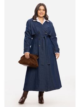 Virgio - Solid Cotton Denim Lapel Collar Overcoat