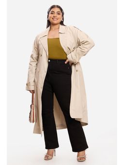 Virgio - Solid Cotton Lapel Collar Longline Overcoat