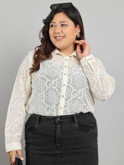 CURVES BY TULSATTVA - Cream Dobby Shirt