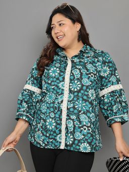 CURVES BY TULSATTVA - Cotton Teal Shirt