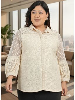CURVES BY TULSATTVA - Cream Schiffli Shirt
