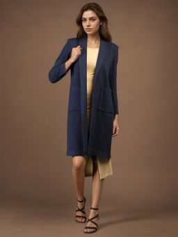 CHKOKKO - Women Navy Blue Winter Wear Warm Coat