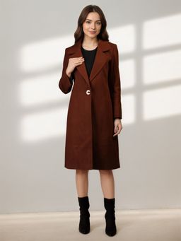 CHKOKKO - Women Brown Stylish Single Breasted Notched Lapel Overcoat