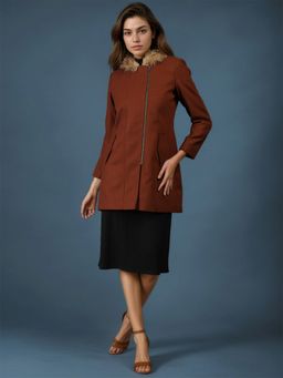 CHKOKKO - Women Brown Stylish Long Coat