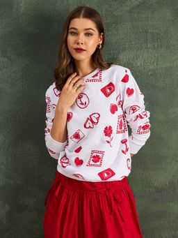 Uptownie - Women White Printed Full Sleeves Sweatshirt