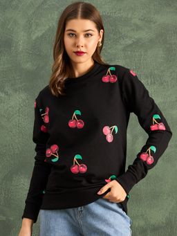 Uptownie - Women Black Printed Full Sleeves Sweatshirt
