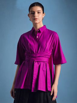 Uptownie - Cotton Tie Up Cape Purple Shirt