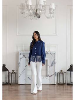 Dareiss - Blue Aureal French Lace Cotton Shirt