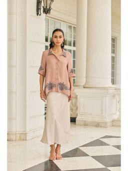 Dareiss - Brown Threaded Devotion Grain French Lace Flat Chiffon Shirt