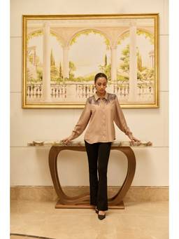 Dareiss - Gold Love-Worn Gold Fondant French Lace Habotai Silk Shirt