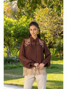 Dareiss - Brown Hellebore French Lace Georgette Shirt