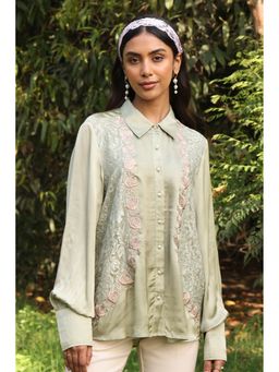 Dareiss - Olive Dusky Bloom French Lace Satin Shirt