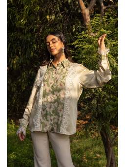 Dareiss - Green Neroli French Lace Printed Linen Silk Shirt