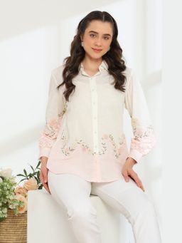 Dareiss - Off White Cendre Hand Embroidered French Lace Silk Linen Shirt