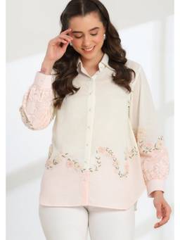 Dareiss - Yellow Aishani Sapra In Cendre Hand Embroidered French Lace Silk Linen Shirt