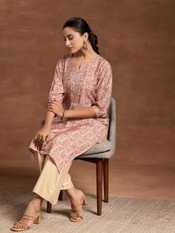 Libas - Pink Floral Printed Straight Kurta