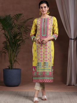 Libas - Mustard Ethnic Printed Straight Kurta