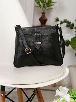 Teakwood - Womens Solid Black Sling Bag